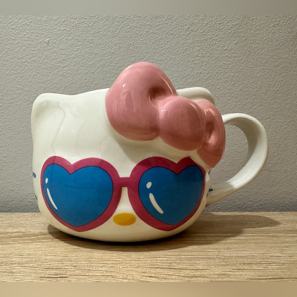 Hello Kitty Blue Sunglasses Ceramic 3D Sculpted Mug, 20 Ounces, White/Pink/blue